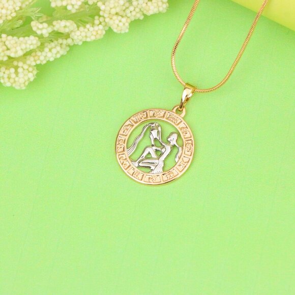 "Rose Gold Aquarius Zodiac Pendant Featuring Water Bearer Symbol, XPPT1455 - Picture 12 of 12